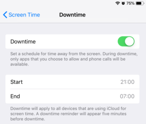 Screen Time Downtime options