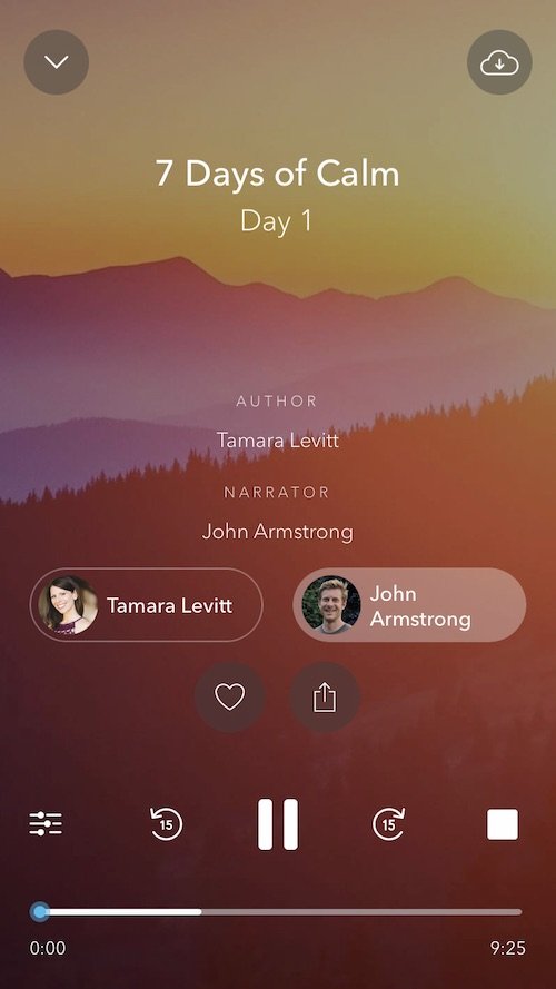 "7 Days of Calm" Day 1 playing. This introductory course is written by Tamara Levitt and you can choose to have it read by Levitt or alternatively John Armstrong.