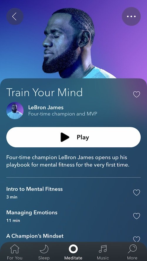 In the "Train Your Mind" course, Basketball player LeBron James guides you through meditations for "mental fitness".