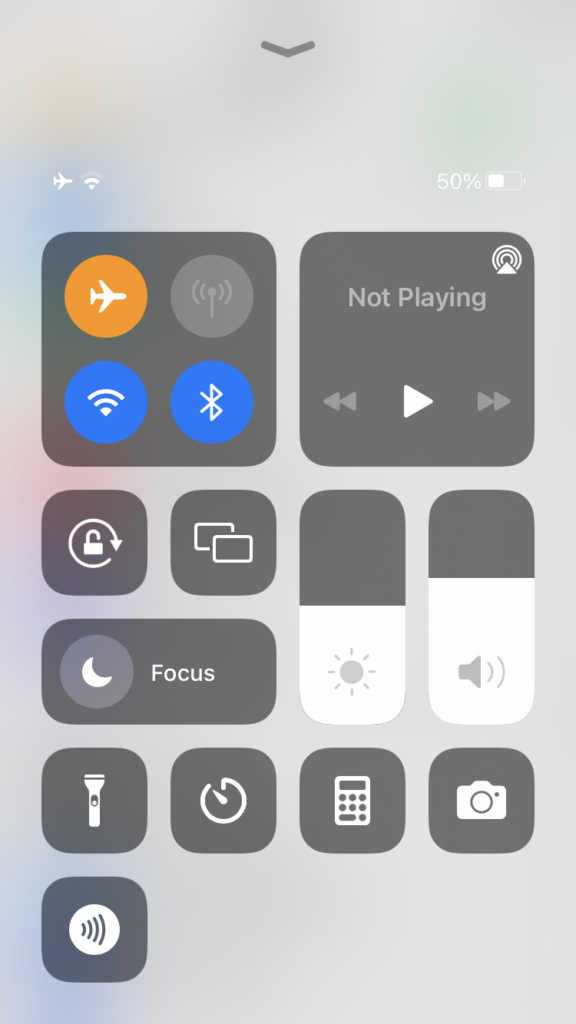 iOS Control Center, showing Focus mode.