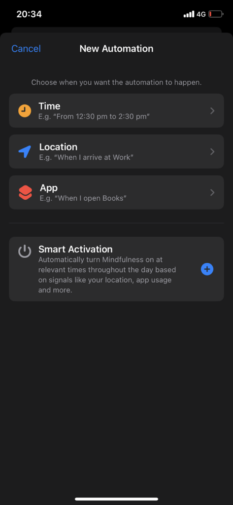 iOS Focus mode automation settings
