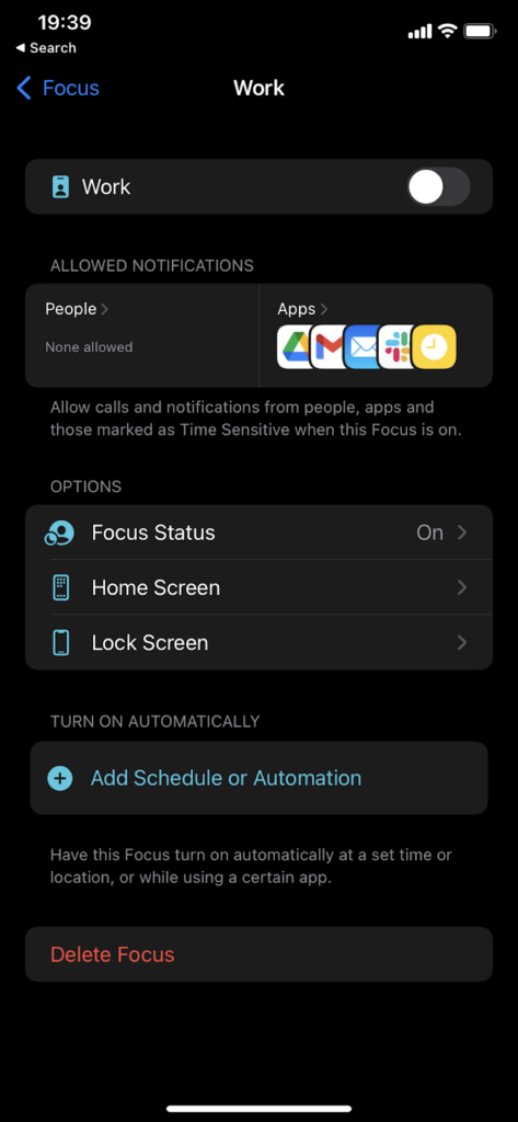 Customising a Focus in iOS 15
